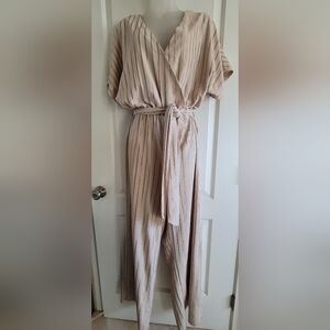 H&M Beige Striped Wide Leg Jumpsuit